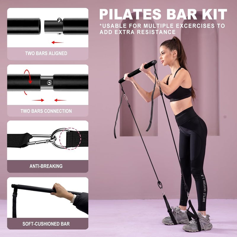 OSCILLATING SLIM Pilates bar kit Multiple Fitness bar with Resistance Bands, Ab Rollers.Core Strength Training Equipment. Squat Machine for Men and Women.Portable Home Gym Pilates bar kit for Full Body Training Women - Image 5